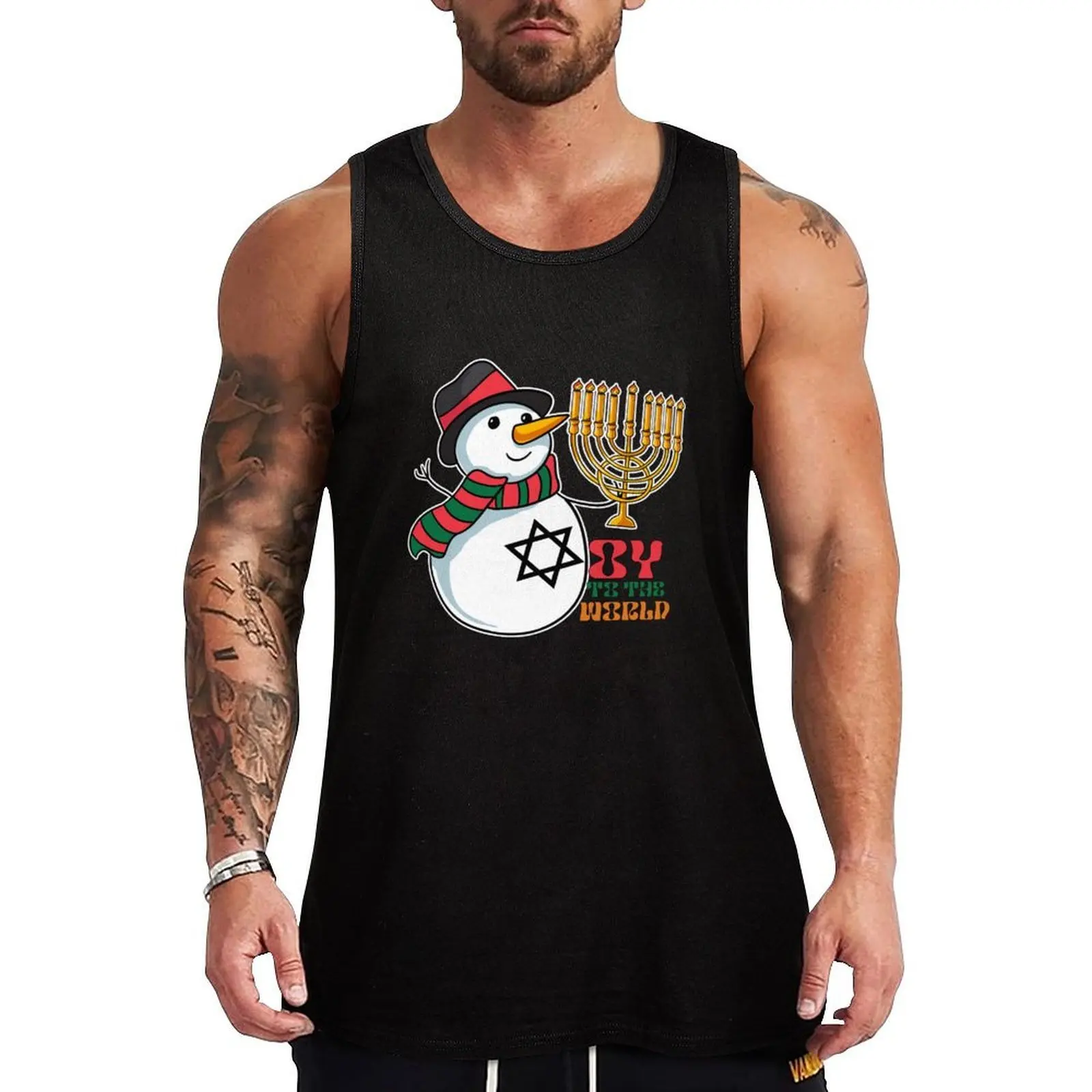 

Oy To The World, Merry Chrismukkah, Happy Hanukkah Tank Top singlets for men sleeveless t shirts Fitness men clothing