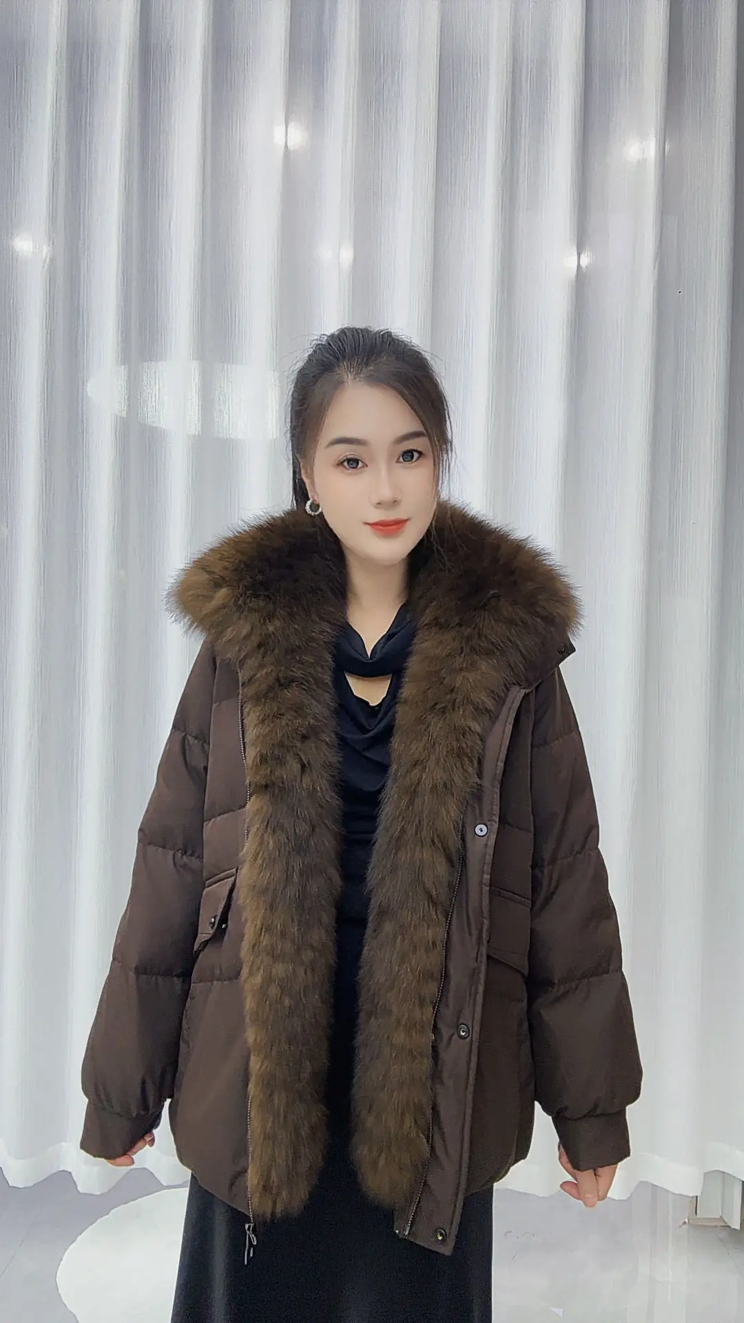 Women's Short Jacket with Fur Collar Shawl Collar Coat Button Closure Thermal Heritage Style Cold Season for Christmas Outfit