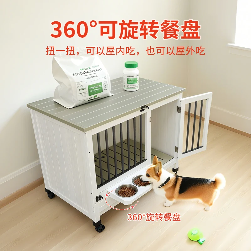 Solid wood indoor luxury dog villa dog house household kennel cage small and medium-sized with toilet removable