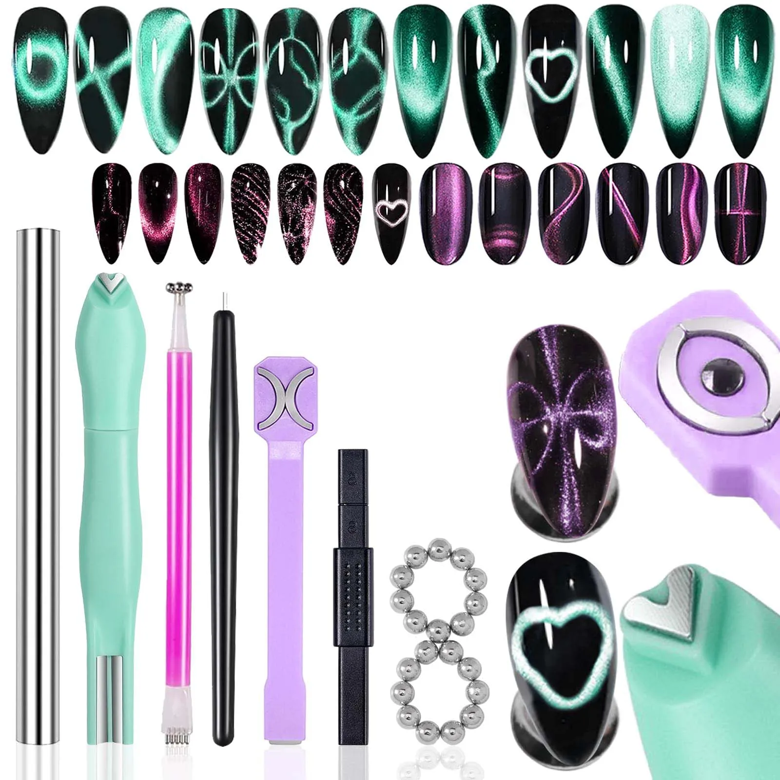 

26 шт. 3 в 1 Набор сильных магнитов для ногтей «кошачий глаз» Цилиндр в форме сердца Цветок Магнитная ручка для дизайна ногтей для гель-лака Маникюр DIY Салонные инструменты