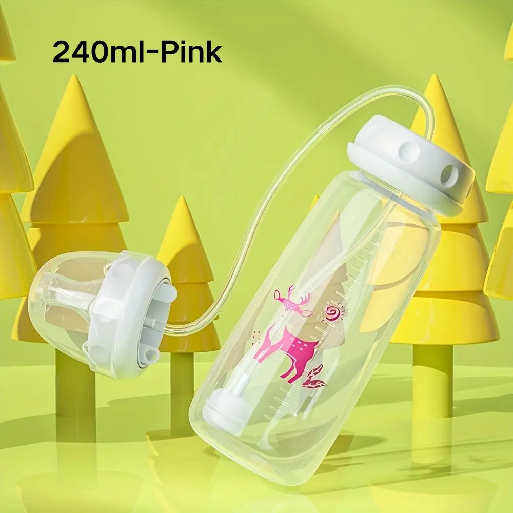 Mehrgrößen-Freihand-Babyflasche mit Strohhalm, Anti-Verschluck-Design, 150/240/300ml Optional, Freihändiges Nachtfüttern