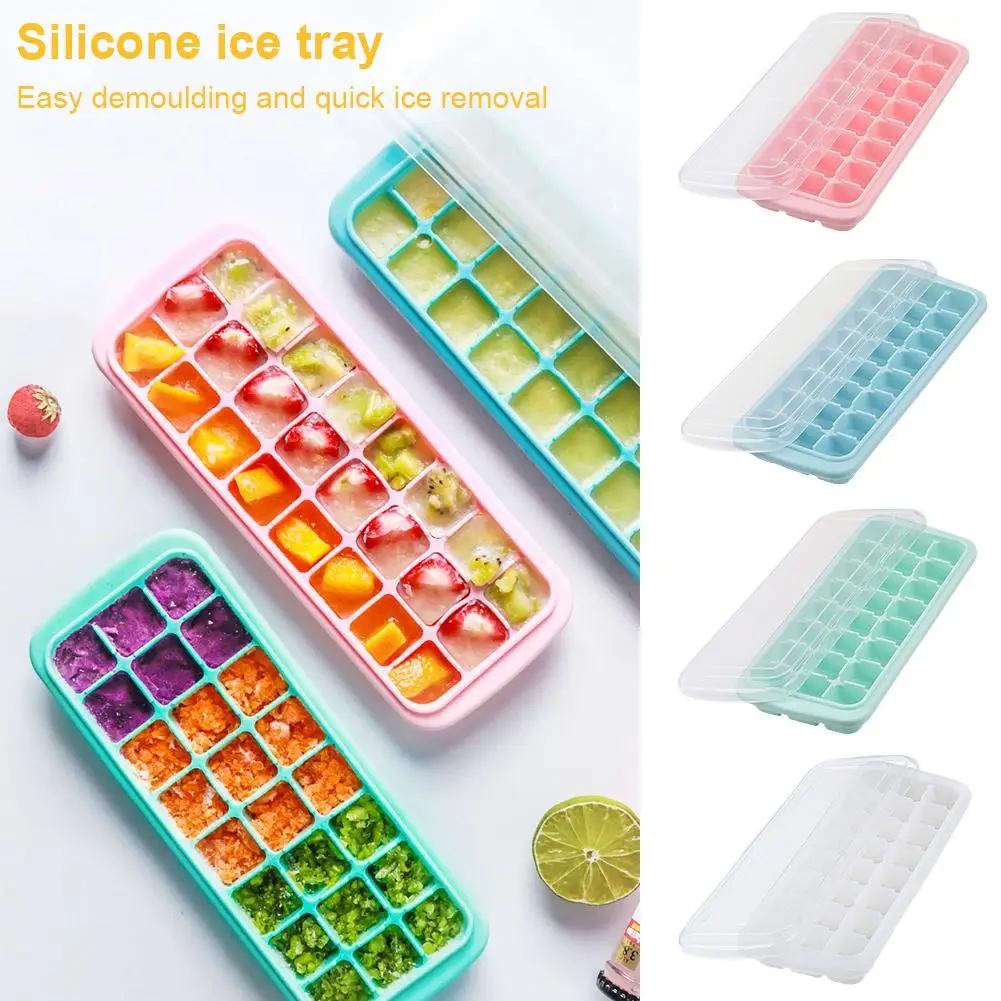 Ice Cube Tray Silicone Square Ice Trays Easy Release Stackable Ice Cube Mold with Removable Lid 24/36 Cavity for Juice Wine H3S1