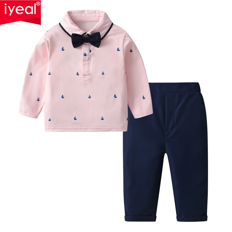 

IYEAL Baby boys Gentleman 1 Year Old Birthday Suit Autumn New Long Sleeve Sailboat Pattern Necktie Top+Pants 2 Piece Set
