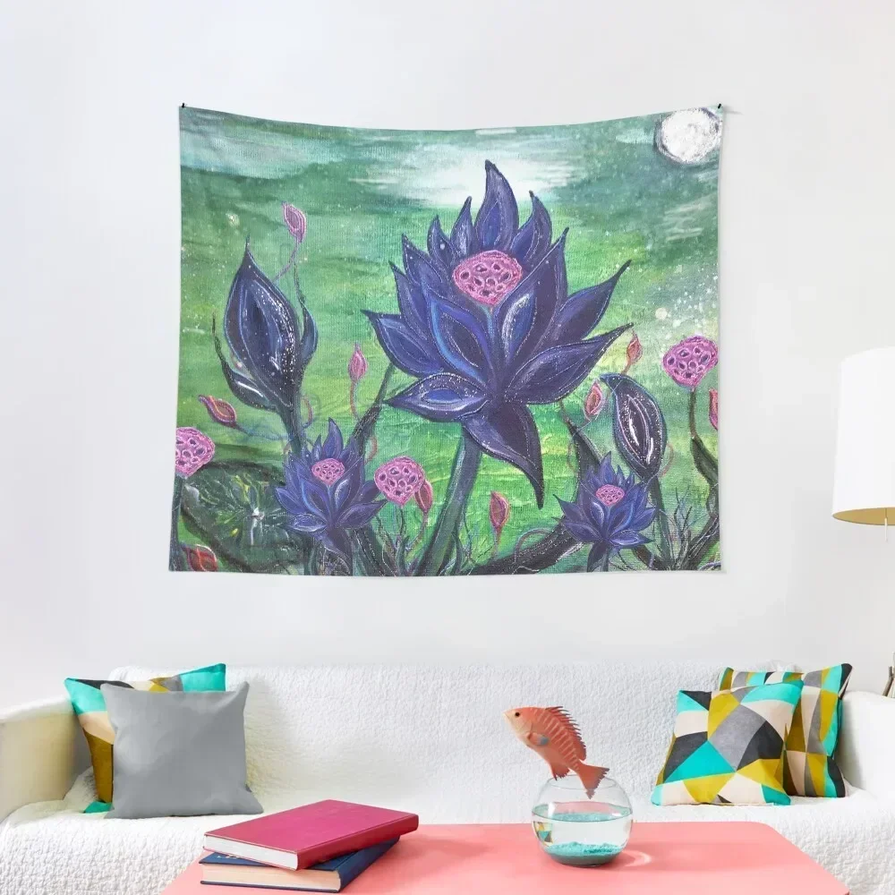 

blackmox lotus mtg original fine art painting by mysticladyart& mask design Tapestry Home Decorations Aesthetic Tapestry