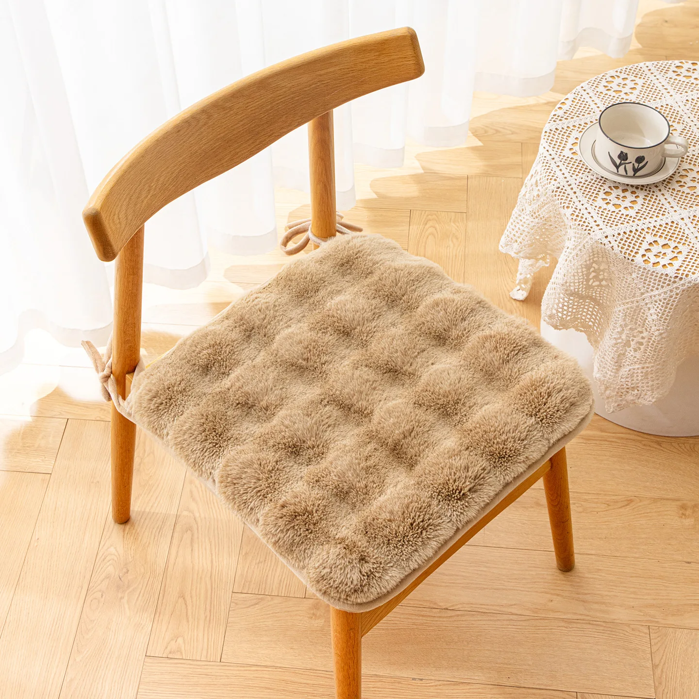1pc Warm Rabbit Plush Plush Chair Seat Thick Soft Non Slip Square Chair Pad Washable Seat Cushion Office Sedentary Artifact