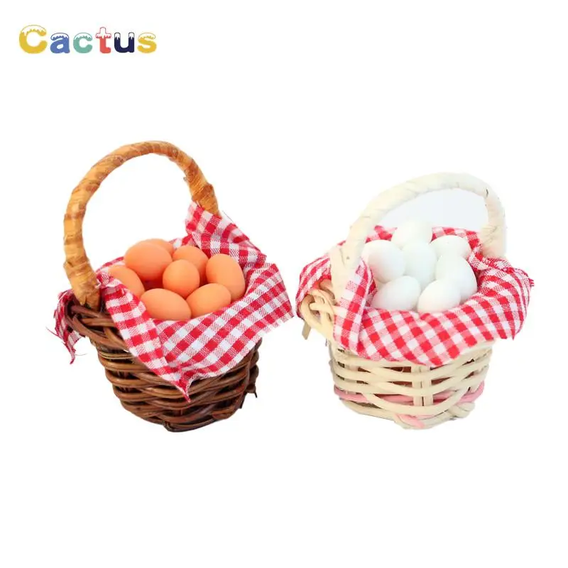 1 Set 1:12 Dollhouse Miniature Egg Basket Red Plaid Duck Egg Frame Kitchen Food Model Pretend Play Toy Doll House Accessories