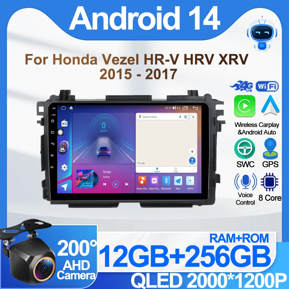 Car Radio Android 14 For HR V HRV XRV 2015 2016 2017 2018 2019 2020 8 Core Wireless Carplay Android Auto Video Multimedia Player