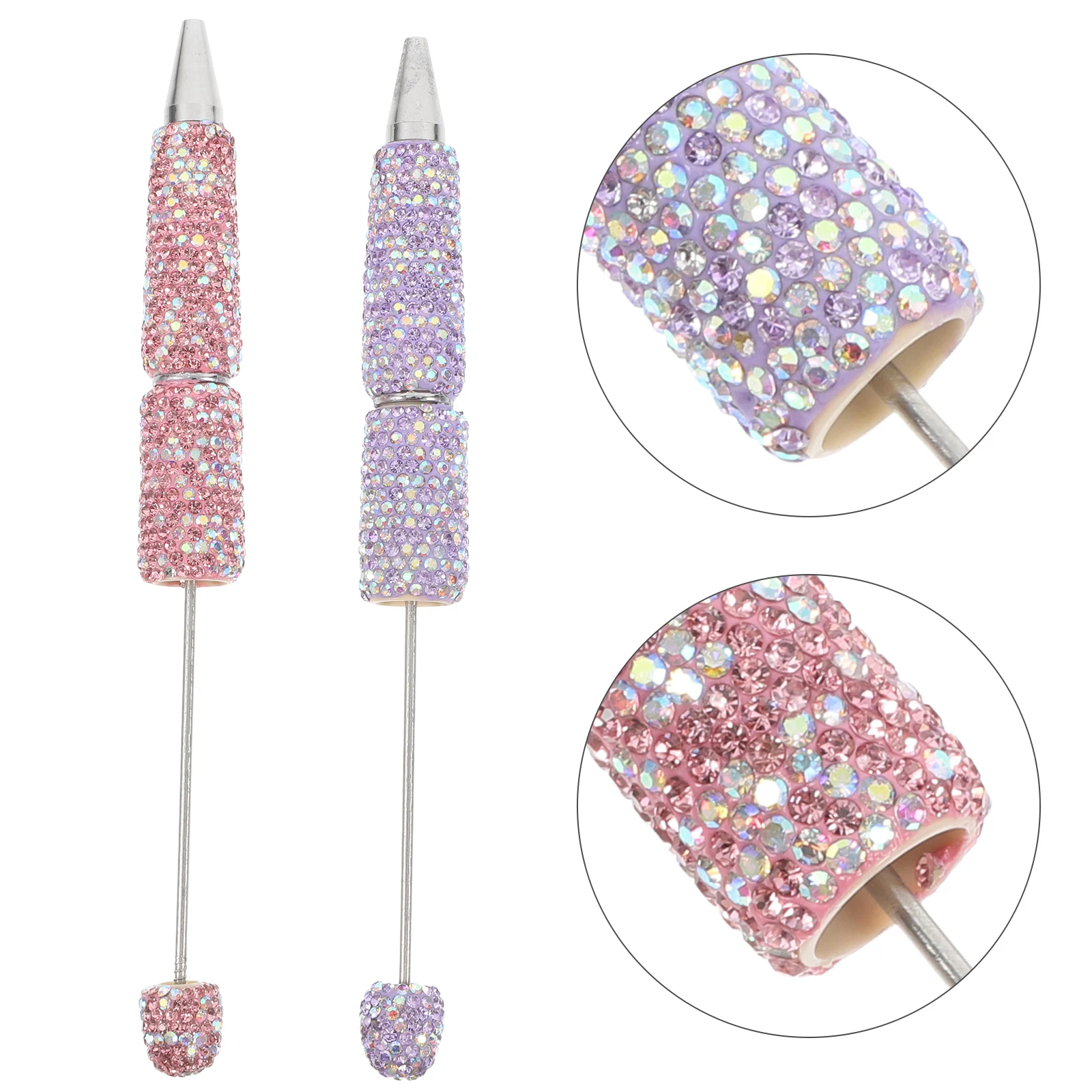 

2pcs Beadable Ballpoint Pens Bling Crystal Rhinestone Pens Smooth Writing Black Ink For School Office Home Diy Stationery Gift