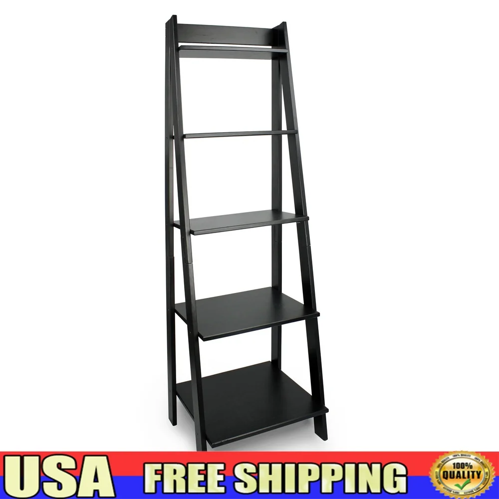 

Solid Wood 5 Shelf Ladder Bookcase Free Standing Modern Design Easy Assembly Living Room Office Bathroom Decor