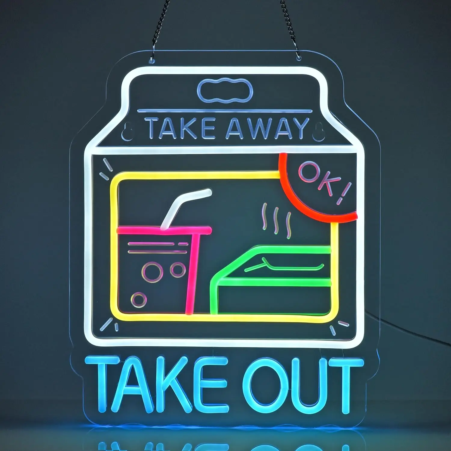Take Away Take Out Food Neon Sign Dimmable LED Wall Lamp Fast Food Cafe Bistro Window Decor for Diner Store Front Opening Gift