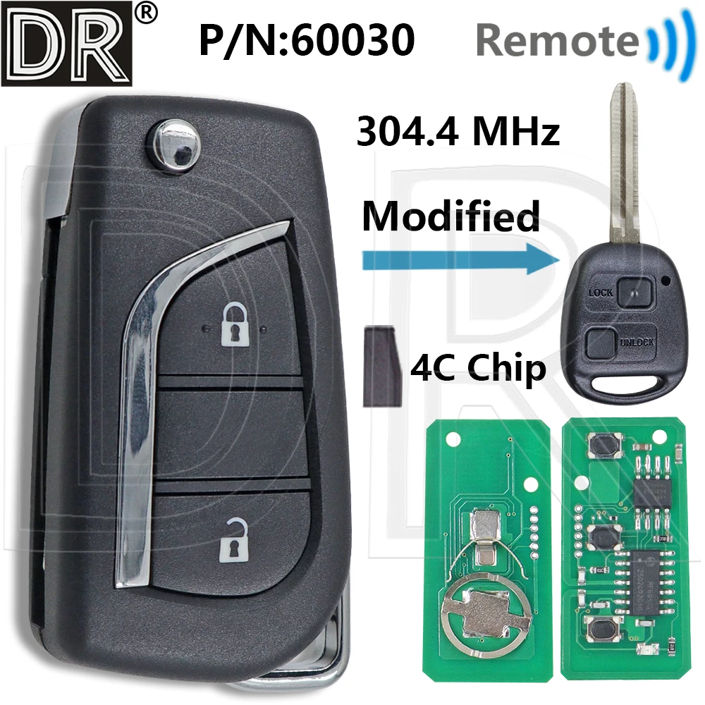 

Great P/N:60030 60040 4C Chip 304MHz Car Remote Control Key Or Modified TOY43 Flip Key For Toyota Camry Land Cruser 120 Prado