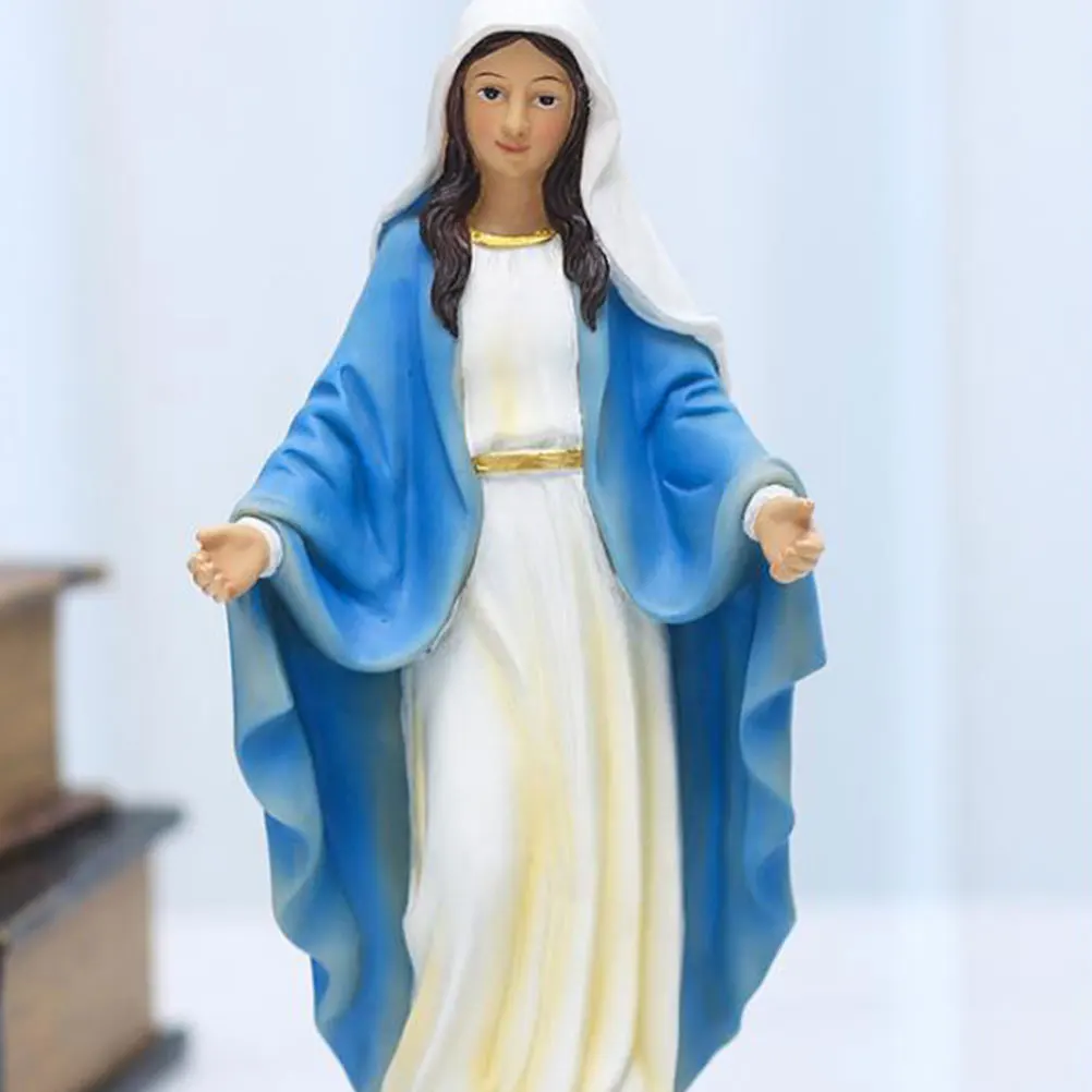 

Resin Virgin Mary Statue Lifelike Catholicism Ornament Desktop Decor Church Adornment Retro Sculpture Home Faith