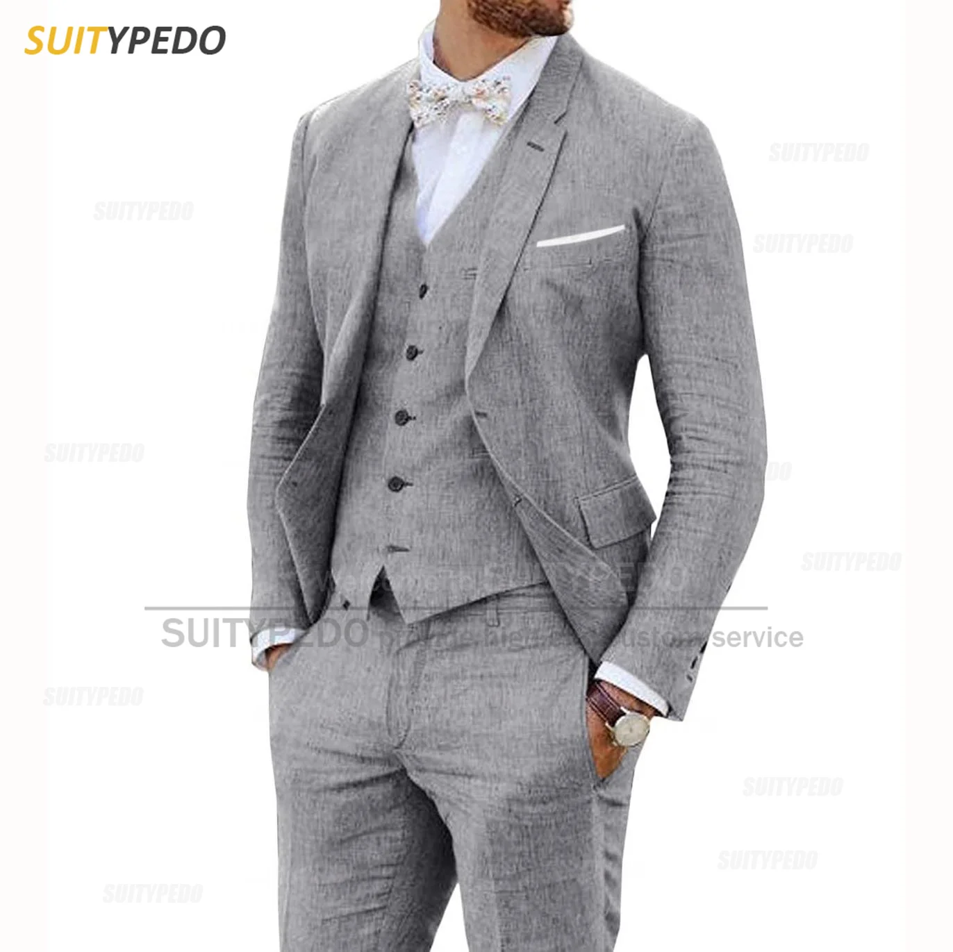 2023 Linen Suit for Men 3 Pieces Casual Slim Fit Summer Classic Blazer Vest Pants Set Formal Prom Wedding Business Men Tuxedos