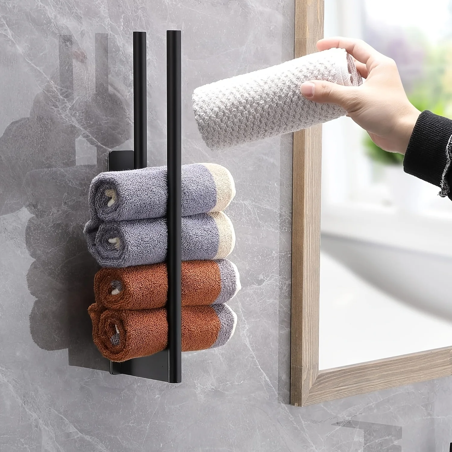 

Bathroom Towel Racks No Drill Double Adhesive Towel Bar Stainless Steel Black 39 CM Matte Rack for Bathroom and Kitchen
