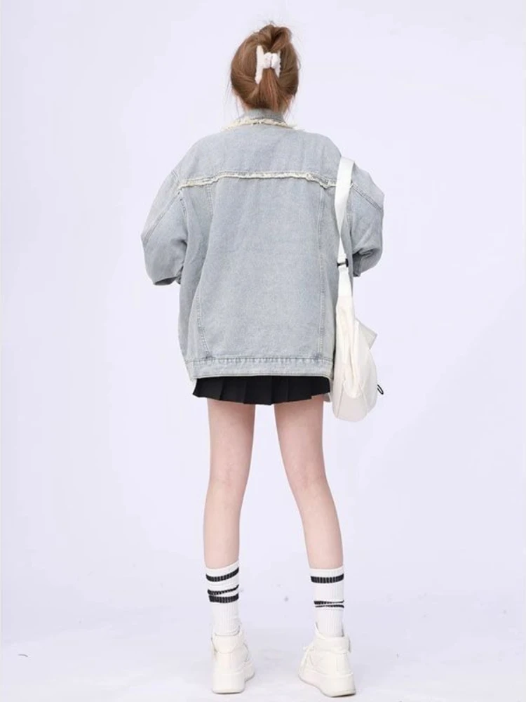 Moda da donna vintage in denim strappato effetto consumato oversize casual street style primavera autunno