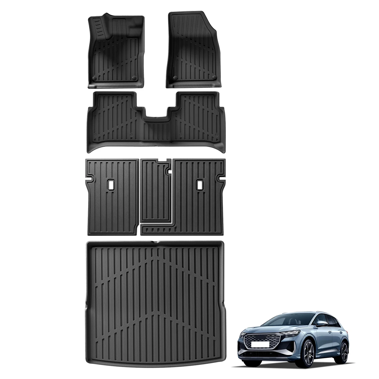 

Для Audi Q4 e-tron 2024 2022 2023, автомобильные коврики, подкладка для багажника, спинка багажника, коврик для ног TPE 3D, черный