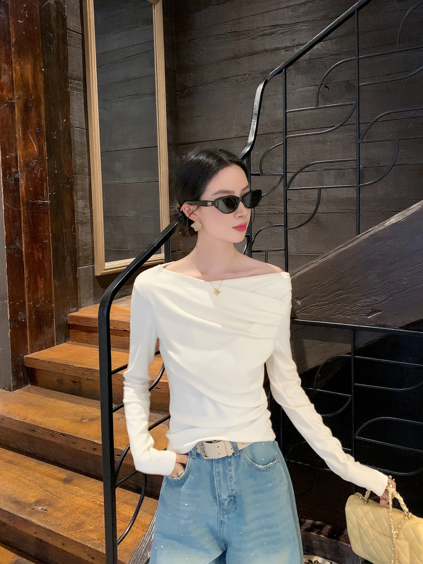 

Binguo Women's Knitted Long Sve Top in Beige Casual Slim Fit Comfortable Breathable Spring New Sle Knitwear for Ladies