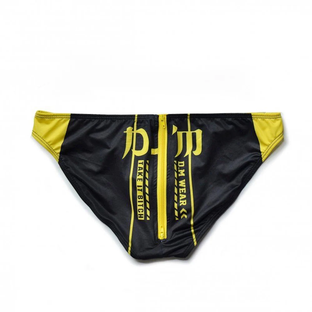 Men\'s Triangle Pants With Low Waisted Sexy Printed Letters Buttocks Zipper Milk Silk Elastic Underwear Trendy