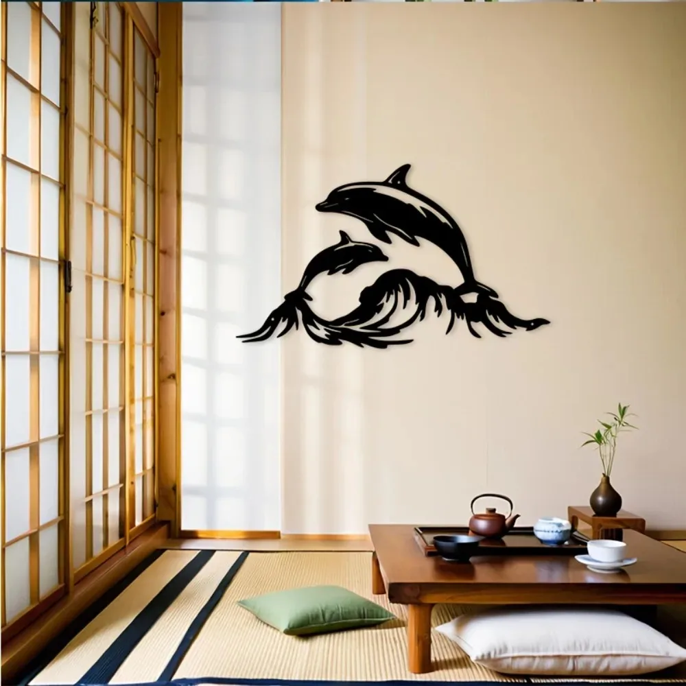 Metall-Wandkunst 2 Delfine Silhouette Ozean-Tier-Dekoration für Wohnzimmer Badezimmer Büro Innen- und Außenbereich