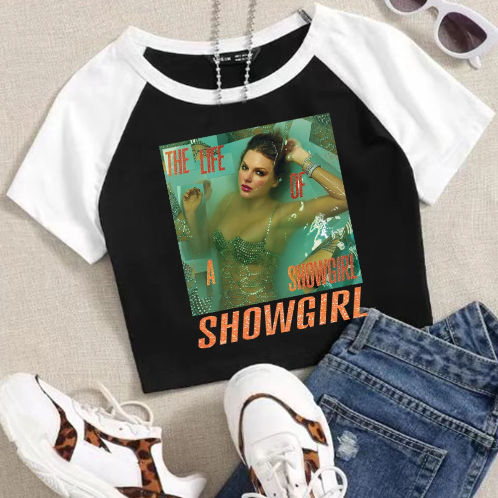2025 TS das Leben eines Showgirl Crop Tops T-Shirt Mädchen Mode Frauen Oansatz Kurzarm T-shirt Fans Geschenk