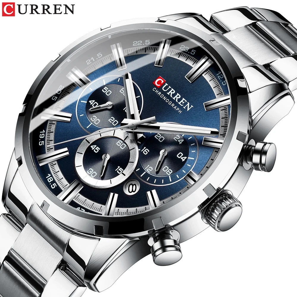 

Мужские часы CURREN 8355, модная новинка, лучшие брендовые часы класса люкс, кварцевые, водонепроницаемые, с хронографом.