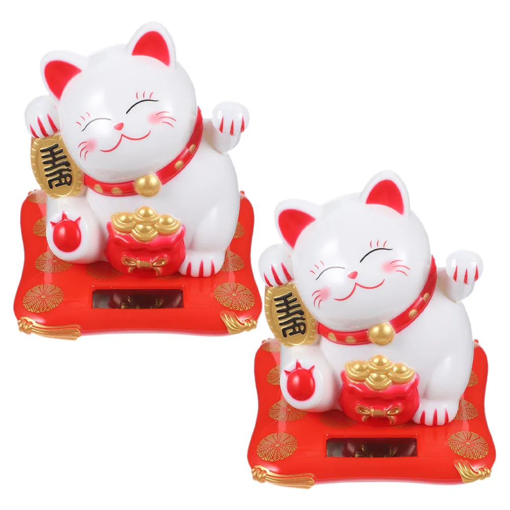 

2Pcs Solar Fortune Cat Waving Arm Car Decor Japanese Style Lucky Cat Decoration Feng Shui Good Luck Gift Plastic Craft Ornament
