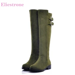 Brand New Winter Fashion Army Green Yellow Women Knee High Boots Sexy Chunky Heels Lady Shoes SA9 Plus Big Size 10 43