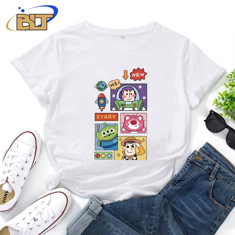 Toy Story Printed Women's T-Shirt Casual Tops White Cotton Short Sleeves