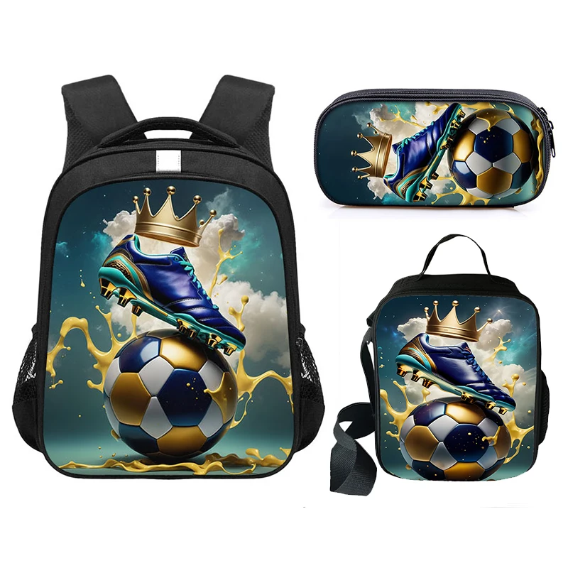 3pcs/Set Cool Cartoon Soccer / Football Print Backpacks Teenager Boys Girls Bookbags Children Schoolbag Lunch Bag Penicl Case