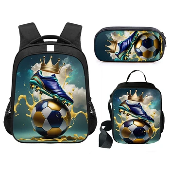 3pcs/set Cool Cartoon Football/Soccer Print Backpacks Teenage Boys Girls Bookbags Children Schoolbag Lunch Bag Penicl Case