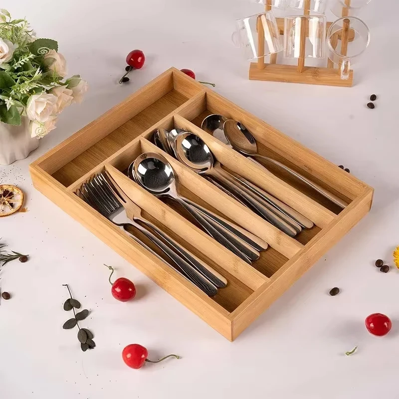 

Bamboo Utensils Drawer Organizer Cutlery Utensil Silverware Tray, Perfect for Kitchen, Bathroom, Desk, Kitchen Drawer Divider