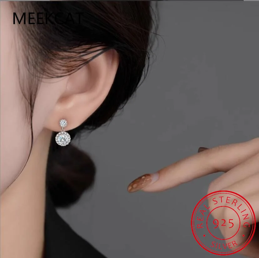 1ct Moissanite Earrings for Women S925 Sterling Silver 18k White Gold Plated Diamond Halo Drop Earring Gifts Boucle d'oreille