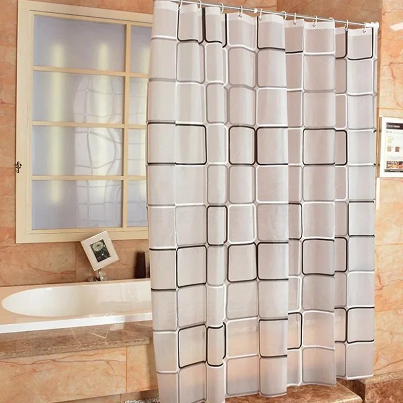 Bathroom Shower Curtains Waterproof Bath Curtain PEVA Modern Geometric Plaid Pattern Farmhouse Household Decoration Translucent