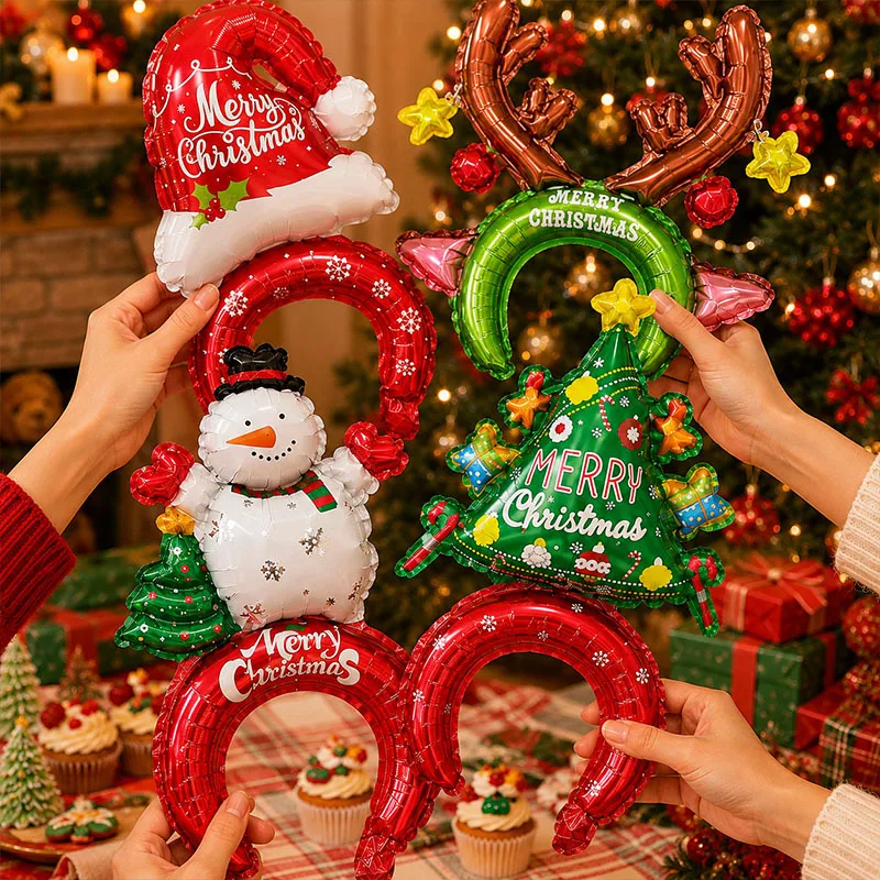 20 unidades de globos con motivos navideños para diademas, árbol de Navidad, muñeco de nieve y alce. Decoraciones para fiestas navideñas. Estilo aleatorio.