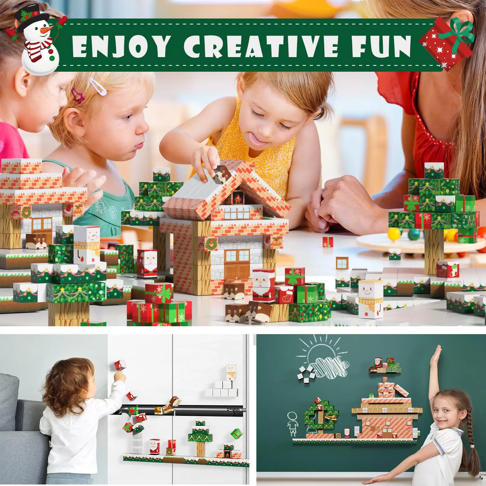 كتل مغناطيسية للأطفال عيد الميلاد كتل مغناطيس الثلج بناء الألغام المغناطيس العالم مجموعة هدايا عيد الميلاد لعب للبنين والبنات الذين تتراوح أعمارهم بين 3 سنوات فما فوق