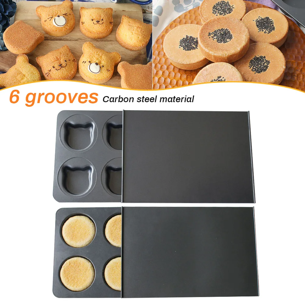 6 Cavity Carbon Steel Muffin Pan Cupcake Tray Baking Pan Non Stick Bakeware Cake Mooncake Burger Biscuit Pan Kitchen Baking Mold