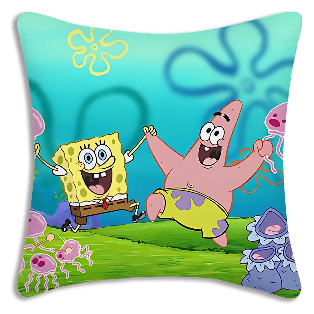 Cartoon Kissen bezüge Cartoon Sofa dekorative nach Hause doppelseitigen Druck kurze Plüsch niedlichen Kissen bezug S-S-Spongebobs