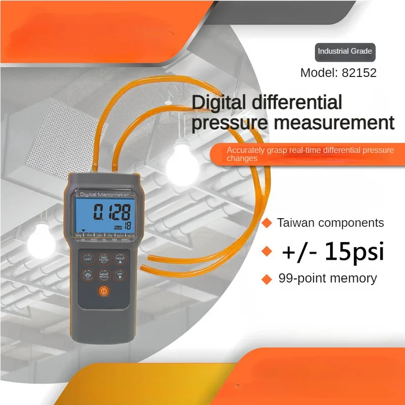 Portable AZ82152 Differential Pressure Gauge 15psi Economic Digital Manometer Meter Range 15PSI 11 Units Selection Mem