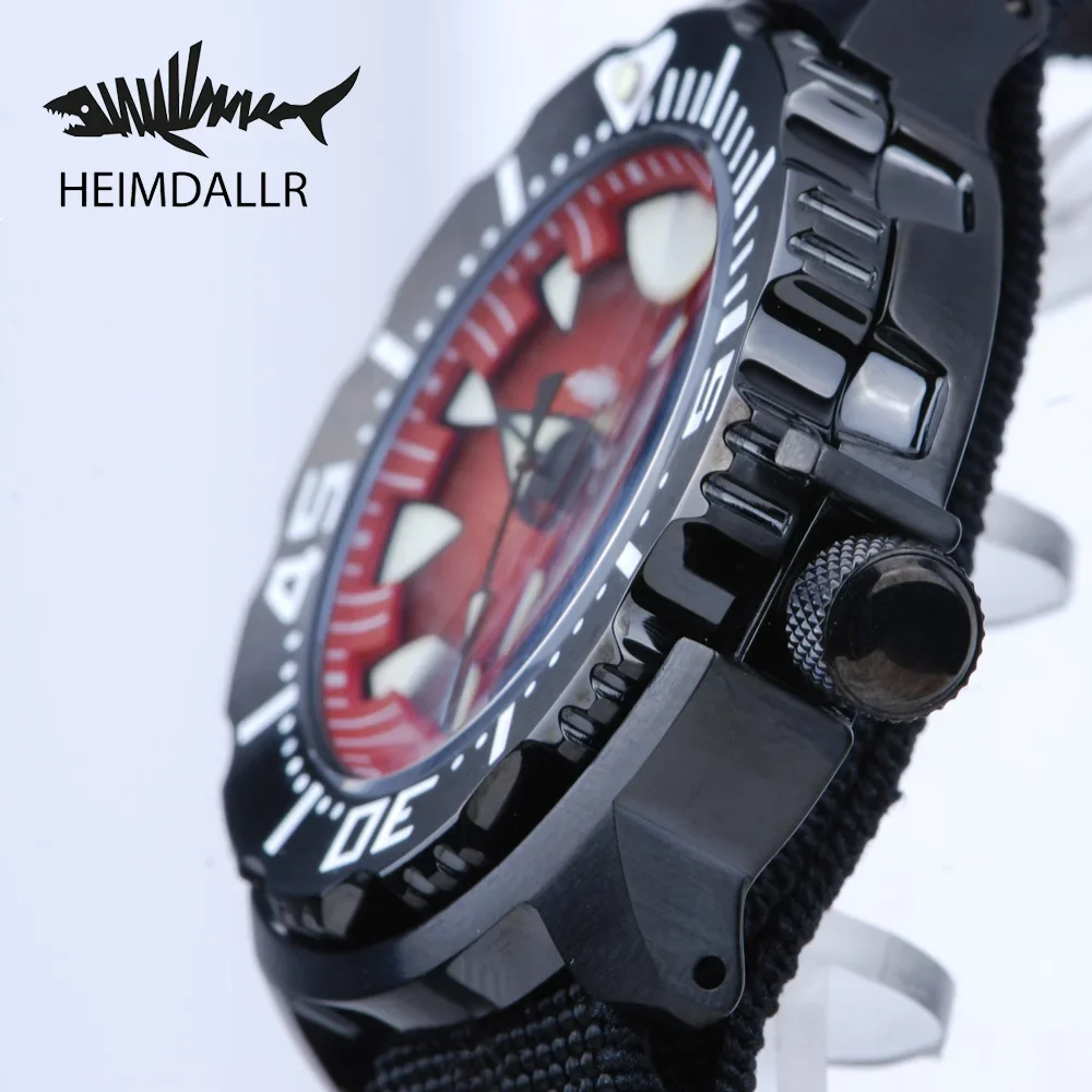 Heimdallr Monster Men's Diver Watch Red Dial Black PVD Coated Case Sapphire NH36 Automatic Movement 20Bar Waterproof C3 Luminous