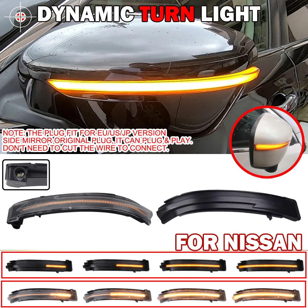 2pcs LED Dynamic Turn Signal Light Flashing Water Side Mirror Indicator Blinker For Nissan Qashqai Murano Navara Juke Terra