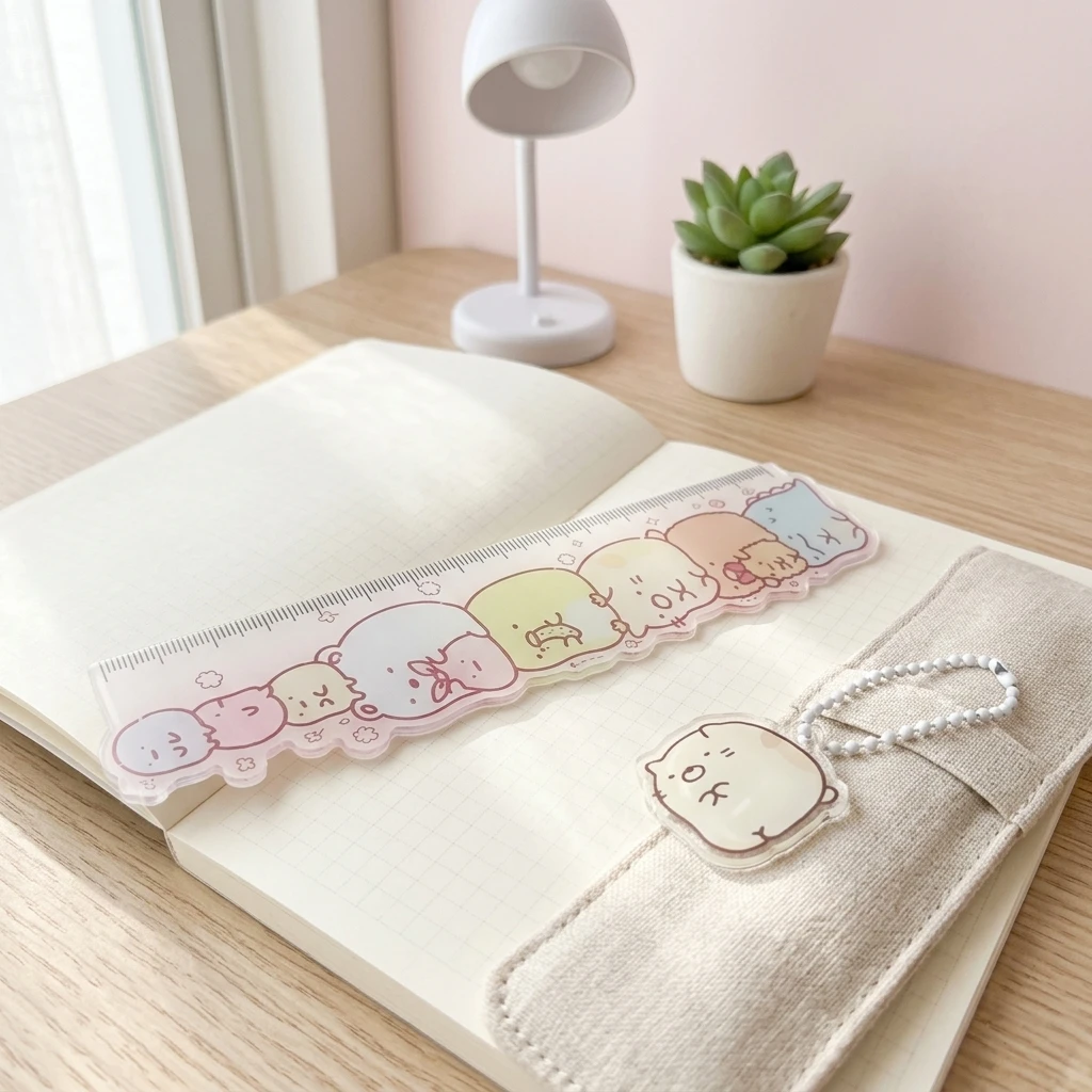 Anime Style Ruler Gift Set Of 2 Acrylic 15cm With Mini Ruler 5cm Stacked Characters Pendant For Kids School Stationery Present