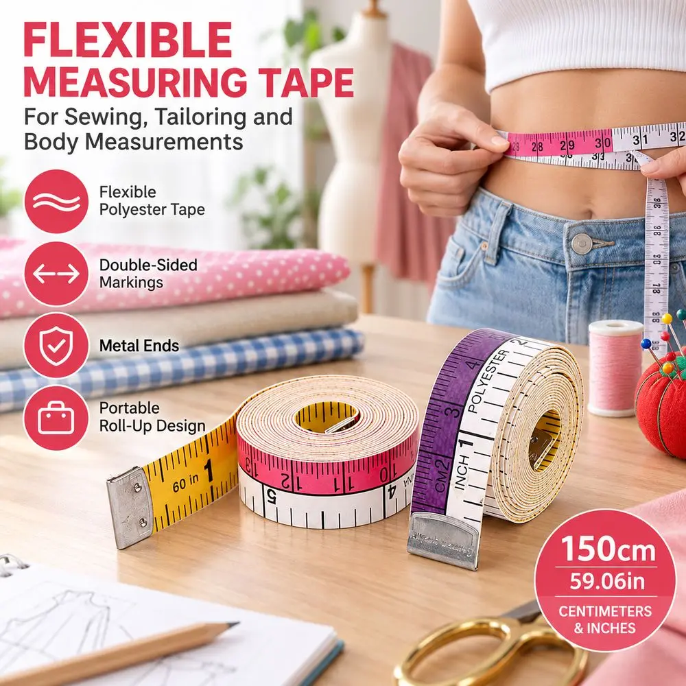 150cm Soft Tape Measures Double-Sided Markings Metal Ends Body Measuring Ruler Portable Flexible Flat Ruler