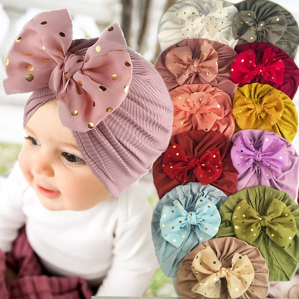 

Shiny Bowknot Newborn Baby Hat and Snood Cute Solid Color Baby Girls Bandanas Turban Soft Infant Beanies HeadWrap Headdress