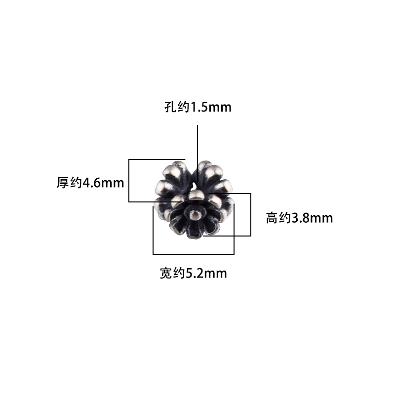 5 pieces S925 sterling silver vintage three side Daisy flower separated beads DIY handmade rope accessories