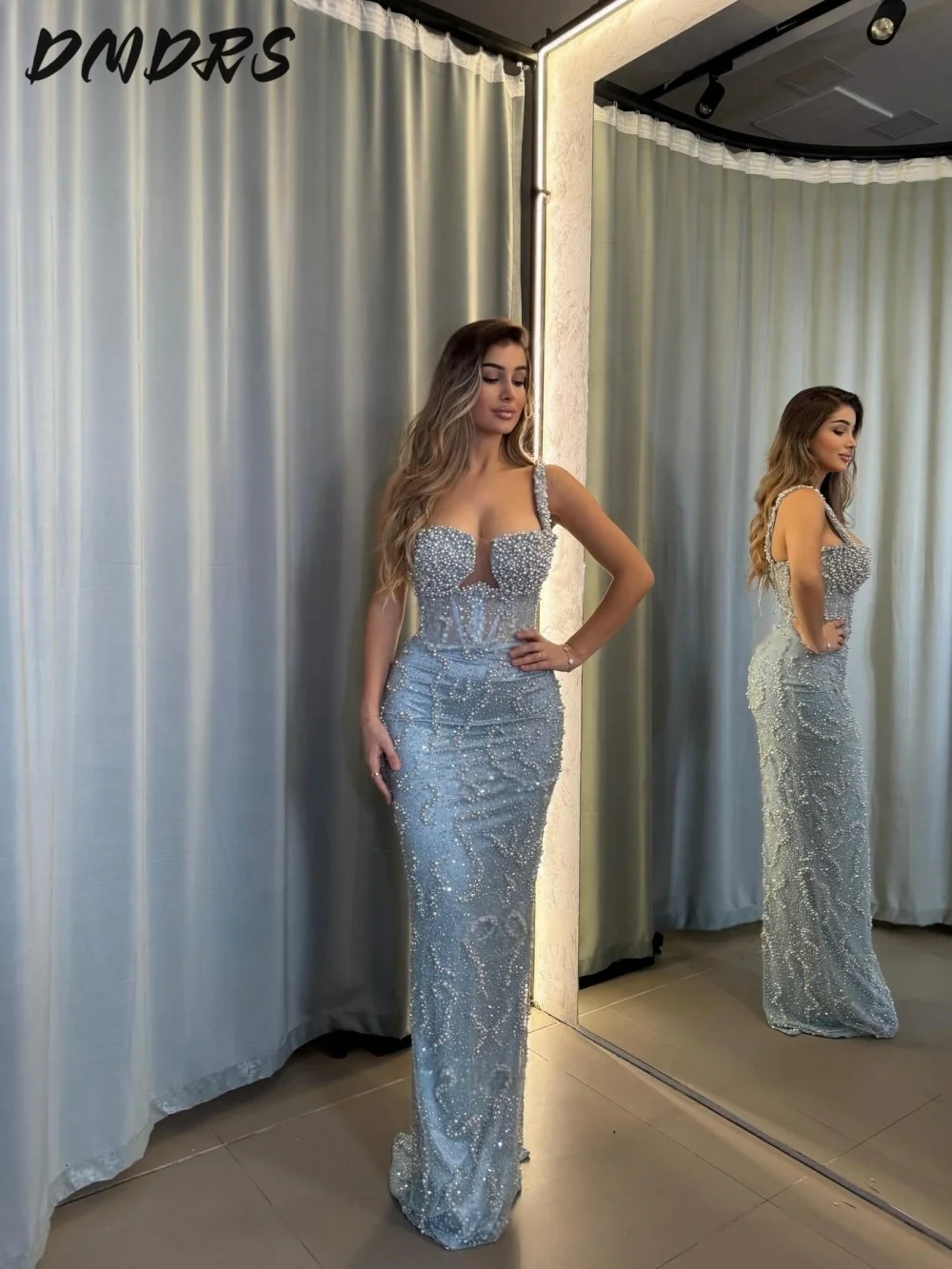 

Romantic Beaded Mermaid Prom Dress Sequined Arabic Evening Formal Party Second Reception Birthday Engagement Gown Customized