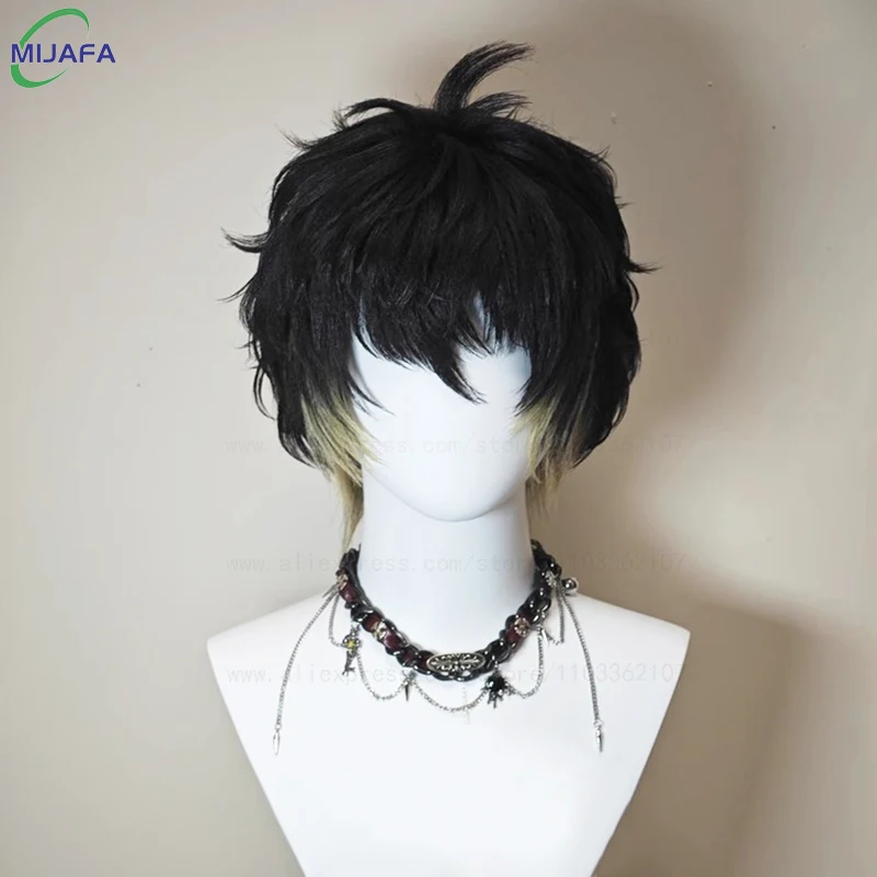 

High Quality Towa Cosplay Wig Short Black Blonde Heat Resistant Synthetic Hair Anime Wigs + Wig Cap