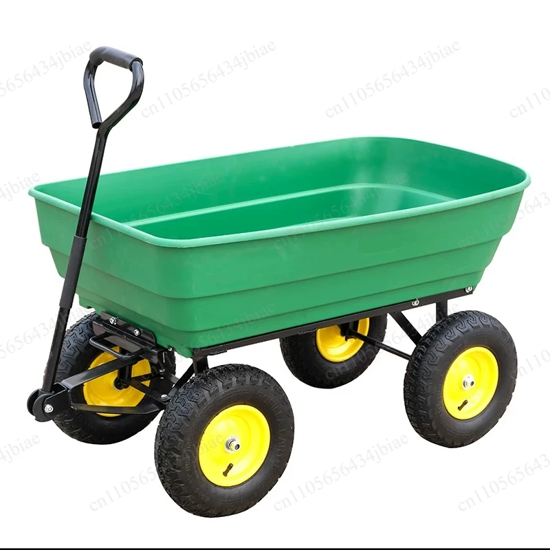 Four-wheeled plastic dump , hand-pulled , flat truck, trailer, trolley, agricultural push truck, household