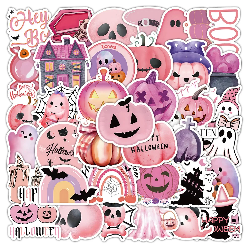 

10/30/52PCS Pink Halloween Graffiti Stickers Cute Fun Waterproof Decal Children's Toys Decorative Water Cup Notebook Guitar