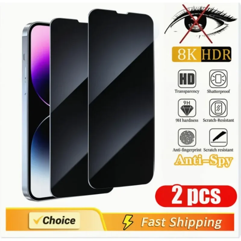 2 Stück Anti-Spionage-Glas für iPhone 16 15 14 13 12 11 Pro Max Mini X XS XR 7 8 Plus Privatsphäre-Displayschutz für iPhone SE 2020 2022
