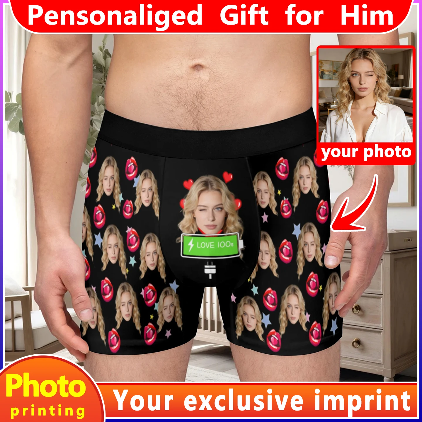 Personalized Face Photo Underwear Custom Heart Boxer Briefs Custom Men Valentine's Day Gift For Husband Anniversary